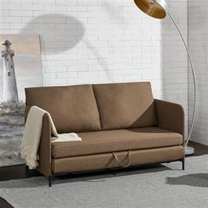[en.casa] Divano Letto Estensibile Letto a Scomparsa 1 Piazza e Mezza 120 x 186 cm Letto per Ospiti con 2 Cuscini Schienali Posti di Seduta per 2 Persone Sofa Imbottita - Marrone