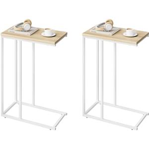 WOLTU Set di 2 Tavolino Laterale da Divano Tavolo da Caffè Supporto Piano D'appoggio in Legno Metallo TSG17hei-2