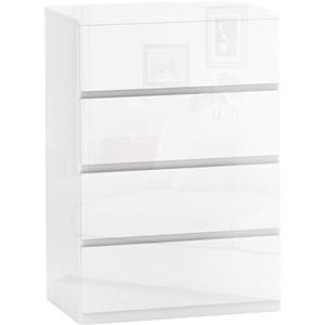 HOMCOM Cassettiera Moderna 4 Cassetti Antiribaltamento, Cassettiera in Legno Truciolato, 55x33x80 cm, Bianco Lucido