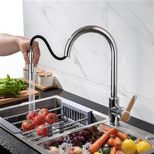 XWIHTR rubinetto da cucina estraibile a scomparsa, rubinetto da cucina girevole a 360°, miscelatore da cucina in acciaio inox a 2 modalità, rubinetto per lavello da cucina (cromato)