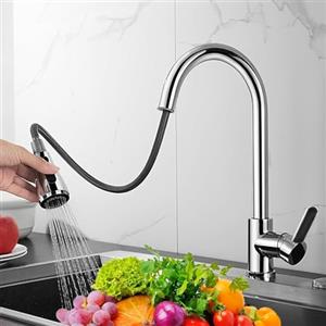 XWIHTR rubinetto estraibile da cucina, rubinetto da cucina girevole a 360°, miscelatore da cucina in acciaio inox a 3 modalità, rubinetto ad alta pressione per lavello da cucina (cromo - testa grande)