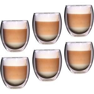 Feelino Set da 6 Tazze Cappuccino, Bicchieri Caffe Vetro Borosilicato 400ml, Tazze Vetro Doppia Parete per Caffè Macchiato, Ice Cofffee