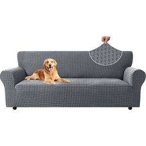 YSTELLAA Copridivano 3 Posti con Braccioli, Copri Divano AntiGraffio Gatto Cani, Copridivani Elasticizzati, Universale Fodera Divano Moderno, Sofa Cover Antiscivolo Antimacchia, Grigio Chiaro