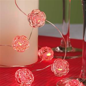 Hellum Catena di luci con rose e 20 LED rossi, catena di luci per interni, lunghezza 190 cm, batteria con cavo argentato, decorazione per San Valentino, 2 pezzi 151572
