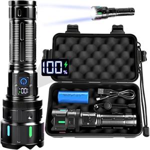 Vicloon Torcia LED Potente Professionale, 500000 Lumens Zoomabile Torcia Alta Potenza con 5 Modalità di Illuminazione, Ricaricabile USB, IP53 Impermeabile Flashlight per Campeggio Trekking Emergenza