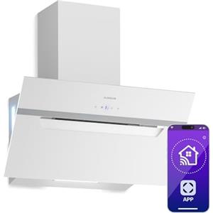 Klarstein BigBite Cappe Inclinate - 60cm, Cappa Cucina Angolare, 417 m³/h, Touch, LED, A+++, 3 Velocità & Boost, Filtro Carbone, Scarico & Ricircolo, Design Moderno, Silenziosa, Bianco