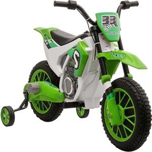 HOMCOM Moto da Cross Elettrica per Bambini con Batteria 12V e Rotelle Rimovibili, Moto Giocattolo in PP e Metallo, 106.5x51.5x68 cm, Verde