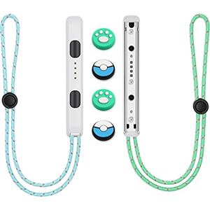 Vicloon 1 Coppia Switch Controller da Polso, di Blocco da Polso Lanyard con 4 Carino Tappo del Joystick, con Corda Regolabile per Switch Joycon, Bianco