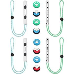 Vicloon 2 Coppia Switch Controller da Polso, di Blocco da Polso Lanyard con 8 Carino Tappo del Joystick, con Corda Regolabile per Switch Joycon, Bianco