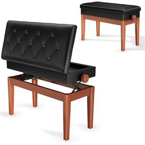 Clevich Sgabello per pianoforte, regolabile in altezza, 48 - 58 cm, con vano portaoggetti, panca per pianoforte con cuscino in pelle PU, sedia per pianoforte, portata fino a 200 kg, Colore legno
