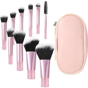OFFCUP Set Pennelli Trucco, 8 Set di Pennelli Mini Pennelli Make Up da Viaggio, Set Pennelli Make Up per Fondotinta Ombretto Cipria Fard Contouring E Correttore, Borsa per Il Trucco Inclusa
