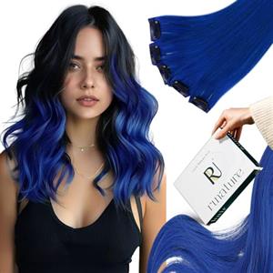 RUNATURE Extension Clip Capelli Colorati Blu Capelli Extension Colored Clip in Hair Extensions per highlight Extension Capelli Veri Colorati Clip 14 Pollice/35cm 5 Pcs/25g