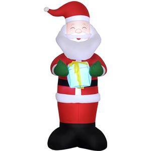 Outsunny Babbo Natale Gonfiabile 180cm con Regalo e Luci LED, Decorazione Natalizia da Esterno e Interno con Gonfiatore Incluso