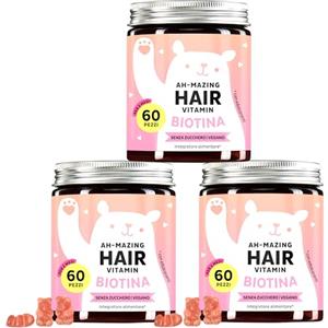 Bears with Benefits Caramelle Gommose Biotina Ah-mazing Hair, Confezione da 3 - Vitamine per Capelli, Pelle e Unghie - 5000 µg di Biotina e Vitamina C - 180 Pezzi (6 Mesi), Vegano, Senza Zucchero, Bears with Benefits