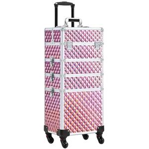 Yaheetech Valigia Porta Trucchi Trolley Estetista 4 in 1 Valigetta Make Up Beauty Case da Viaggio Grande con Ruote Girevoli Serrature Professionale 34 x 25,5 x 80 cm Rosa Scintillante