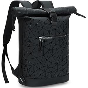 Lekeinchi Zaino Rolltop Impermeabile Porta PC 17 Pollici | Rains Espandibile per Uomo Donna - Viaggio Casual Lavoro Università - Diamante Nero