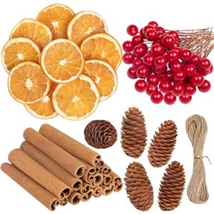 MELLIEX 76 Pezzi Potpourri Natalizio, Decorazione Ghirlande Natalizia Set Corona Avvento con Pigne Naturali, Bastoncini di Cannella, Fette d'Arancia Essiccate e Bacche Artificiali