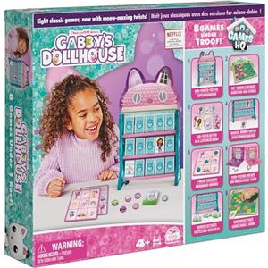 Spin Master Games Gabby's Dollhouse, Quartier Generale con 8 Giochi da Tavolo Classici: Dama, Tris, Gioco delle Coppie, Tombola, Ispirati alla Serie TV su Netflix, per Bambini, 4+ Anni