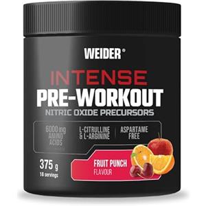 Weider Intense Pre-workout (375g) Fruit Punch, Precursore di Ossido Nitrico | Con 200 mg di Caffeina e 6000 mg di Aminoacidi/porzione, L-Citrullina, L-Arginina, Senza Aspartame (18 porzioni)
