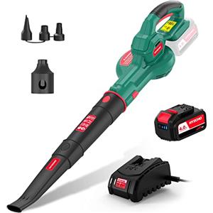 HYECHO Soffiatore a Batteria, Soffiatore Foglie 223 km/h, 4,0 Ah Batteria, con Ugello di Gonfiaggio in 3 pezzi, Leggero ed Ergonomico, per Pulire le Foglie, Rimuovere la Polvere