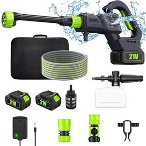 Oamger Pulitore ad alta pressione, pistola ad alta pressione senza fili, max 200 bar, idropulitrice ad alta pressione con 2 batterie, ugello multiuso 6-in-1, portatile, con tubo, vaso in schiuma, per pulire