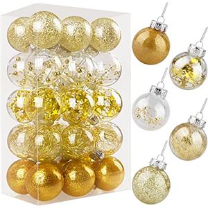 Esvyit Palline di Natale Oro 6 cm 30 pezzi Decorazioni Albero di Natale, Palle di Natale Trasparenti Particolari Palline Albero Natale con Cordino, Palle Addobbi Natalizi per Decorazione Natalizia Casa