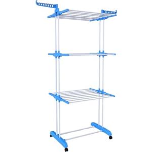 Generico Stendino Verticale in Metallo, Stendibiancheria a Torre Pieghevole Salvaspazio con 3 Ripiani Regolabili, Stendipanni per Interno Esterno 4 Ruote