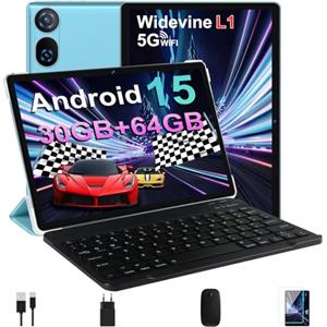 DMOAO Tablet 10 Pollici Android 15 con 30 GB RAM + 64 GB ROM(2TB Espansione), FHD Tablet con Tastiera e Mouse, 5G Wi-Fi, GPS, Widevine L1, Octa-Core, USB-C, BT 5.0, 6000 mAh, 8MP+5MP, Gemini AI, Blu