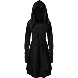 CNVAUIE Costume rinascimentale da donna, abito medievale, con cappuccio, gotico, per Halloween, Carnevale (nero, M)