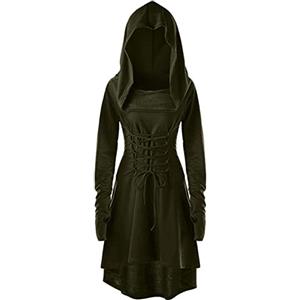 CNVAUIE Costume rinascimentale da donna, abito medievale, con cappuccio, gotico, per Halloween, Carnevale (verde, 2XL)
