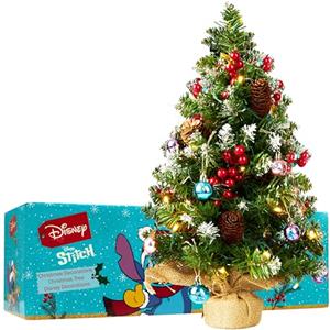 Get Trend Stitch Albero di Natale con Luci Incorporate con 12 Palline, 50 cm Alberi di Natale Piccoli LED a Stringa e Punte Smerigliate, Decorazioni Natalizie (Multi Stitch)
