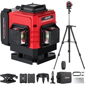 XUNTOP Livello Laser 3D Verde Autolivellante 12 Linee (3x360°) con Telecomando, Tripiede 40 Pollici, 2×Batterie 2400mAh, Display IP54 Livello Laser 12 Linee Verde - per Piastrellatura e Montaggio