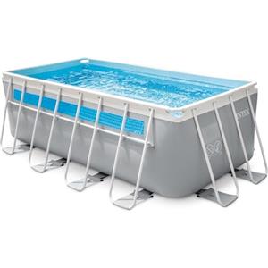 Intex 26770NP - Piscina Fuori Terra Prisma Frame Clearview Rettangolare, Pompa Filtro 2006 L/h, Scaletta, Telo Base e Copertura, 8418 L, Acciaio e PVC, Grigio, 400x200x122 cm