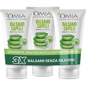 Omia, Balsamo Capelli Eco Bio con Aloe Vera del Salento per Capelli Normali, Idratante ed Equilibrante, Balsamo per Lavaggi Frequenti, Senza Silicon i e SLES, 3 Flaconi da 180 ml