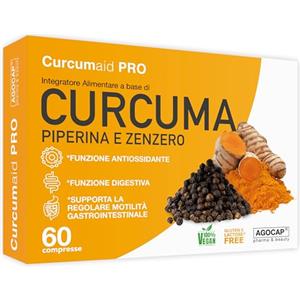 Agocap Curcuma e Piperina Plus, Curcumina 1000mg 60 compresse con estratto di curcuma piperina zenzero. + Piperina Vegana e Pepe Nero. Integratore Antinfiammatorio Naturale, turmeric