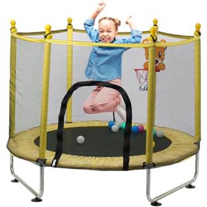 Ark miido Trampolino Elastico per Bambini 140cm, Tappeto Interno Elastico da Esterno con Rete di Sicurezza e Cestino da Basket, Giochi da Giardino per Bambini 2 3 Anni (Giallo)