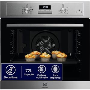Electrolux Serie 600 Forno a Vapore SteamBake da Incasso, 72 L Capacità, Multifunzione con Cottura a Vapore, Pulizia AquaClean, Inox Antimpronta, 589x594x568 mm, COD3S40X