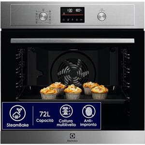 Electrolux Serie 600 Forno a Vapore SteamBake da Incasso, 72 L, Multifunzione con Cottura a Vapore, Pulizia Pirolitica, Cottura Multilivello, Inox Antimpronta, 600x560x550 mm, EOD4P46TX