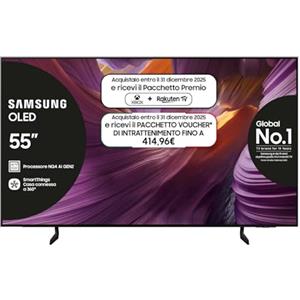 SAMSUNG 4K Vision AI Smart TV 55" QE55S85FAUXZT OLED 4K, Processore NQ4 AI Gen2, AI Upscaling Pro, Glare Free, OLED HDR, Certificazione PANTONE, Dolby Atmos & OTS Lite, Contour Design, 2025