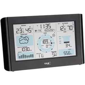 TFA Dostmann stazione meteo Weather Pro, 35.1161.01, con pluviometro, anemometro e sensore esterno, previsioni del tempo, radiocontrollata, temperatura e umidità, pressione atmosferica, nero