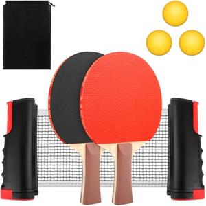 talifoca Set di racchette da ping pong professionale, rete da tavolo con rete per bambini, 2 racchette da ping pong + rete retrattile, 3 palline da ping pong, 1 borsa a rete
