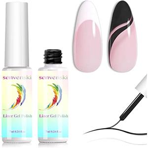 Senvenski Liner Smalto Semipermanente Kit Unghie Gel Paint Design Set Nero Bianco DIY Disegno Smalti Semipermanenti Per Unghie Gel UV LED Vernice Manicure Nail Art (LX2-002)