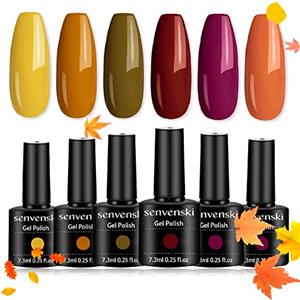 Senvenski Smalto Semipermanente per Unghie Kit Giallo Arancio Oliva Rossa Borgogna Rosa Pesca Corallo Zucca Colore Gel Soak Off UV LED Vernice Manicure Nail Art Regalo (CS6-030)