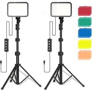 Stynice 2 Pcs Luce Video Fotografica a Pannello LED Dimmerabile 5600K a USB con Treppiedi Regolabile Filtri Colorati per Tiktok/Foto di Prodotti/YouTube/Streaming di Giochi