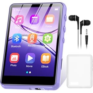 ZAQE Lettore MP3 128GB Bluetooth 5.3, ZAQE 2.4" Full Touchscreen Lettore MP3 sportivo portatile, Altoparlante integrato ad alta definizione, Radio FM, Line-In, Suono HiFi, fino a 512GB, Viola