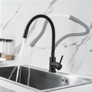 LakeBayMZC Rubinetto da cucina con 2 tipi di getto d'acqua, rubinetto da cucina con beccuccio flessibile, girevole a 360°, in acciaio inox spazzolato e tubo in silicone sicuro, nero
