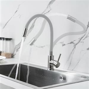 LakeBayMZC Rubinetto da cucina con 2 tipi di getto d'acqua, rubinetto da cucina nero con beccuccio flessibile, girevole a 360°, in acciaio inox spazzolato e tubo in silicone sicuro, grigio