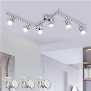 Bojim Faretti LED da Soffitto Orientabili Lampada, Plafoniera Lampadario Applique Interno, Parete Barra Luci Inclusi 6 x 6W GU10 Moderni, per Bagno Cucina Camera Corridoio, Neutra Bianco, Nichel Opaco