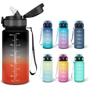 Motswedi Borraccia, 0.5L Senza BPA, Borraccia con Cannuccia, Adatto Gassato, Borracce Motivazionale, A Prova di Perdite, Bottiglia Acqua, Borracce Acqua per Scuola, Palestra, Campeggio - Nero&rosso