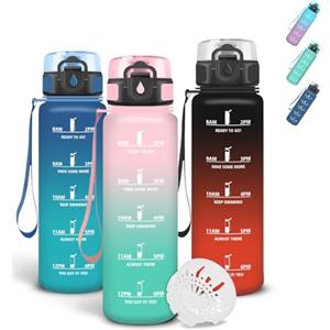 Grsta Borraccia 0,5 litri, Borraccia Motivazionale, Boraccia Senza Perdite, Facile Da Trasportare, Boraccia Orari, Bottiglia Graduata, Facile Da Pulire, Per Yoga, Fitness, Bicicletta, Scuola